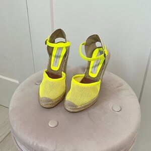 Stella McCartney Yellow Mesh Espadrille Wedge Heels Size 35